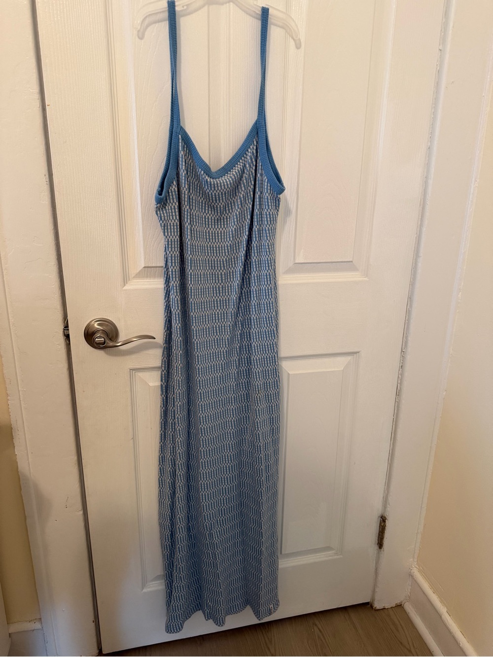 Known Supply Vermont Jacquard Blue& White Knit Midi Slip Dress